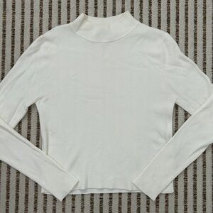 twik Cream Ribbed Mock Neck Long Sleeve Top